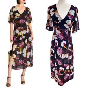 MINKPINK Lost in Paradise Black Floral Midi Dress Size S